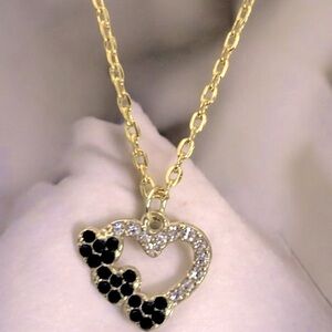 Heart Black & Clear Crystal & Gold Plated Necklace Hearts, Love, & Valentine